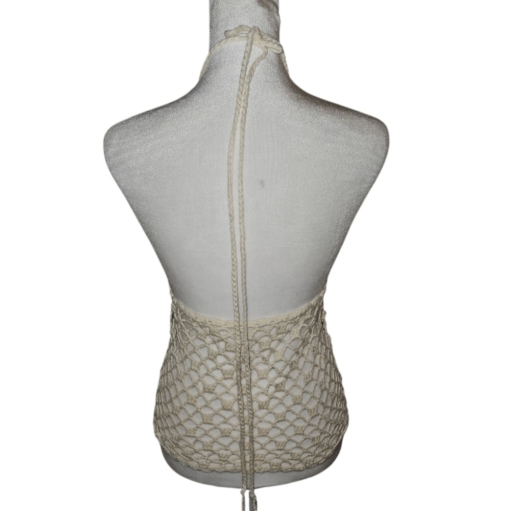 Hand Crafted Crochet Crop-Top Handmade Fishnet Swim Design Cream Summer Layer OS - Picture 7 of 17